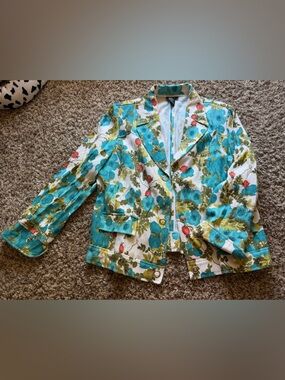 Floral Turquoise and Green Women's Blazer Jacket